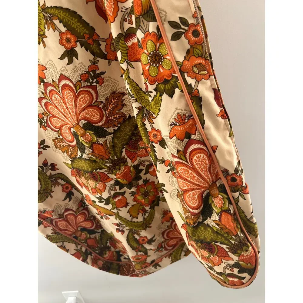 1970s Vintage Hanging Travel Garment Bag Orange & Green Floral JL